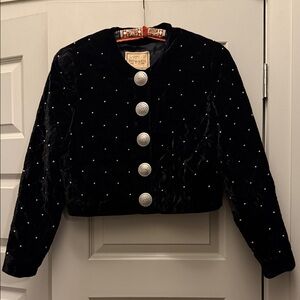 Vintage Double D Ranch Black Velvet Cropped Jacket with Metallic Buttons